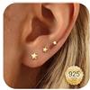 MOGASA 3 Paia Orecchini Donna Argento 925 Placcati Oro 14K Ipoallergenici Orecchini a Bottone con Zircone Fiore Stella Anallergici Orecchini Argento 925 per Donna Bambina