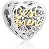 ZakiaHo Ciondolo placcato oro con scritta Best Friend, da donna, a forma di cuore, compatibile con braccialetti e collane Pandora
