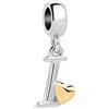 SBI Jewelry Charm da donna a forma di cuore, compatibile con braccialetti Pandora, con iniziale dell'alfabeto, gioiello da donna, Misura unica, Rame, Nessuna pietra preziosa