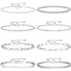 Kakonia 8pcs Bracciali in Argento per le Donne, 14k Oro Placcato Delicato Moda Bracciali Impilabili Catena Fascino Link Paperclip Perline Braccialetto in Acciaio Inox a Strati Braccialetto Set