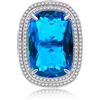 Uloveido 20 x 30 mm, anello portafortuna rettangolare in cristallo CZ gigante, placcato in platino, regolabile, Cristallo, Zirconia cubica