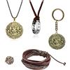 HJYZY 29 pezzi Uncharted 4 Drake Gioielli Anello Ciondolo Collana con Teschio Inciso Moneta d'Oro Ciondolo Collana Portachiavi Set di Adesivi in Pelle Marrone, Zinco