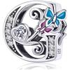 MUERDOU Charm in argento con lettera iniziale a forma di farfalla, per braccialetti Pandora, ciondoli fai da te, regali per donne, Smalto, Zirconie sintetico