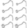 PunkTracker 8 anelli per naso Studs 316L, in acciaio chirurgico, 1,5 mm, 2 mm, 2,5 mm, 3 mm, CZ Nostril Piercing a forma di L, per uomo e donna, 20 g/18 g, Acciaio inossidabile