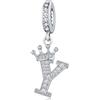 YOUFENG Jewellery Ciondolo in argento con lettera dell'alfabeto e corona, adatto per braccialetti Pandora, idea regalo per donne, Zirconia cubica