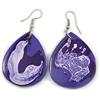 Avalaya Orecchini pendenti in legno a goccia viola/bianco/leggeri/lunghi 60 mm