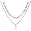 VCCKNB JEWELRY Collane con iniziali per uomo, collana con lettere dalla A alla Z in acciaio inossidabile 316l, catena a maglie cubane, ciondolo alfabetico a strati (F)