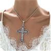 Wendalern Collana gotica in argento con croce grande incisa fiore collana vintage religiosa ciondolo croce collana italiana catena catena gioielli per donne uomini, Pelle Lac Pelle Lac pelle