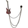 Knighthood Spilla a forma di chitarra con borchie nere e rosse con dettagli in pietra rossa e catene a strati, spilla da uomo - Accessorio ispirato al rock per abiti e giacche