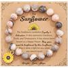 Maynor Braccialetto con girasole, regalo per donne e ragazze, con pietra naturale curativa e cristallo zebrato rosa, gioielli di cristallo per mamma, figlia, amici, Brithday BFF con biglietto di