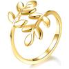 ELBLUVF Anello da donna in acciaio inox 18 carati, placcato in oro rosa, con foglie e foglie di alloro, regolabile, Adjustable (US5 - US8), Metallo, Non pietra preziosa