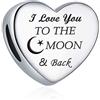 YOUFENG Jewellery Charm a forma di cuore, adatto per braccialetti Pandora, con scritta I Love You To The Moon and Back (lingua italiana non garantita), Tutti, Zirconia cubica