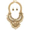 Niaspi Set di collana e orecchini con ciondolo a forma di moneta intagliata esagerata, per donne e ragazze, stile vintage, bohémien, grosso, gitano, tribale, punk, collare, girocollo, gioielli in