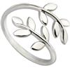 Elbluvf, anello in acciaio inox placcato argento 18 ct, con decorazione a foglie e rami di alloro, regolabile