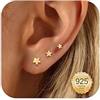 MOGASA 3 Paia Orecchini Donna Argento 925 Placcati Oro 14K Ipoallergenici Orecchini a Bottone con Zircone Fiore Stella Anallergici Orecchini Argento 925 per Donna Bambina
