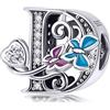 MUERDOU Charm in argento con lettera iniziale a forma di farfalla, per braccialetti Pandora, ciondoli fai da te, regali per donne, Smalto, Zirconie sintetico