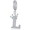 YOUFENG Jewellery Ciondolo in argento con lettera dell'alfabeto e corona, adatto per braccialetti Pandora, idea regalo per donne, Zirconia cubica