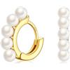 JOPLY Orecchini a cerchio con perle da donna, in argento Sterling, ipoallergenici, piccoli cerchi, gioielli per matrimoni e Natale, regali per donne e ragazze, Argento, Perla