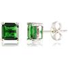 RIZILIA CLASSIC Orecchini Lobo Placcati Oro Bianco 18K Donna - Verde Smeraldo Pietra di Maggio Smeraldo 7mm Quadrato Taglio Smeraldo CZ, Punti Luce Ipoallergenici con Scatola Regalo Premium