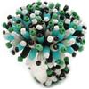 Avalaya Anello flessibile a forma di margherita, diametro 40 mm, colore: acqua/bianco/nero/verde con perline di vetro, taglia M, Misura unica, Plastica