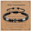 Toplstud Regali per cresima prima comunione per ragazzi, braccialetti con croce nera per ragazzi, gioielli religiosi cristiani regalo per figlio, nipote, figlioccio, Regolabile, Pietra