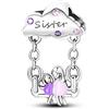 Hapour Ciondolo Nuvola in Argento Sterling 925 per Braccialetti con Ciondoli, Sorelle Altalena Ciondoli Perline Ciondoli per Famiglie Regalo per Donne