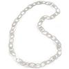 Avalaya Statement - Collana lunga con maglie ovali martellate, tonalità argento chiaro, lunghezza 82 cm