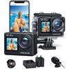 WOLFANG GA200 4K 24MP Dual Screen Wi-Fi Action Camera Sportiva, Fotocamera Subacquea 40M, Grandangolo 170°, Telecomando EIS Migliorato, 2 Batterie, Base di Ricarica, Multi-Accessori