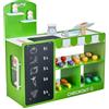 VEVOR Set da Gioco per Bambini in Legno di Alta Qualità 81,5 x 30,7 x 85 cm con Borsa della Spesa, Negozio di Giocattoli con Nastro Trasportatore, Scanner, Registratore di Cassa, Scala Realistica