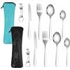 Vicloon 2 Pezzi Posate da Viaggio, Set di Posate Acciaio Inox con Borsa, Coltello, Forchetta, Cucchiaio, Apribottiglie per Viaggi, Campeggio, Ufficio, Scuola, Lavabili in Lavastoviglie (Blau/Schwarz)