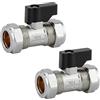 Hulthor Valvola di isolamento da 15 mm, confezione da 2, valvola di servizio in ottone cromato con maniglia a leva nera, valvola di chiusura a quarto di giro per tubo in rame da 15 mm, isolamento dell'acqua