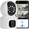 NFMAXONE Telecamera di Sicurezza WiFi Interna - Telecamera IP a Due Lenti 1080P | Videocamera di Sorveglianza per Cani e Bambini, Telecamere di Sicurezza Domestica WiFi con Allarme, Luci, Rilevazione di
