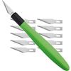 Wedo 7852199 Cutter Bisturi Comfort Line con impugnatura morbida e 5 Lame di ricambio e cappuccio di protezione, colore: nero/verde mela, Cutter + 15 Klingen, 1