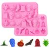 PTaizjjz Confezione da 2 stampi per cioccolato Halloween in silicone, stampo per fondente con ragno pipistrello lapide teschio testa di zucca cappello da strega caramelle biscotti stampo da forno fai