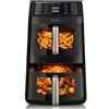 Bolkani Friggitrice ad Aria Doppia XXL 11L con 2 Camere Verticali, Smart Finish & Sync, Luce Interna, Oblò in Vetro, 6 Programmi Automatici, Funzione Grill, Touchscreen.