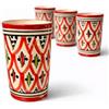 Generico Set 4 Bicchieri in Ceramica Marocchina Dipinti a Mano Artigianali Orientali per Tè alla Menta e Caffè - Decorazione Casa Etnica Stile Berbero h.11cm Ø7cm - Design Geometrico Tradizionale 1812251200