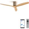 CREATE / WINDCALM NATURAL WOOD M/Ventilatore da soffitto nichel pale legno chiaro con Wifi e telecomando / 40W, Temporizzatore, Ø132 cm, 6 velocità, silenzioso, funzione estate-inverno