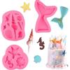 Gyxcelc Stampi in Silicone a Forma di Sirena Stampo coda Sirena Conchiglie Sirenetta Seashell cavalluccio marino stelle marine Mold per decorare torte e cupcake cioccolato,3 Pezzi