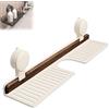 Generisch Walnut Suction Cup Bathroom Shelf, No Drilling Wall Mounted Wood Shelf for Bathroom & Kitchen, Over Faucet Sink Organizer Rack, Floating Shower Storage Basket (bianco, 40 cm)