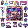 POPOYU - Cabina fotografica gonfiabile luminosa al neon per feste con 25 accessori per cabina fotografica, cornice per selfie e foto per la festa Let's Glow, accessori per giochi per bambini