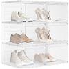 WOLTU Set di 6 Scatole per Scarpe Trasparenti, Portascarpe Salvaspazio in Plastica con Coperchio Frontale Magnetico, Contenitori per Scarpe Impilabili, Fino alla Taglia 46