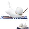 LWZko Porta Incenso Gatto, Incensiere in Ceramica, Simpatico Porta Incenso a Forma di Gatto, Oggetti Decorativi per La Casa per Gatti con Tappetino in Bambù per Casa, Soggiorno, Patio, Esterno