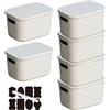 CNKHDZ Confezione da 6 scatole di immagazzinamento in plastica impilabili con coperchio e maniglie, multiuso per casa, ufficio e cucina (Bianco, 25.5 * 18 * 15.4cm)