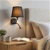 B·LED BARCELONA LED BARCELONA LED Applique Da Parete PAIR Nero E27 Con Luce Da Lettura 3W | Paralume in tessuto, faretto orientabile, due interruttori indipendenti, 3000K caldo, Ø220 × 450 mm, testiere e hotel, IP20