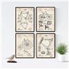 Nacnic Set 4 Stampe artistiche vintage. Sfondo vintage. Rappresentazione in primo piano di bici d'epoca, brevetto, mezzi di trasporto antichi. Stampe d'epoca invenzioni, brevetti