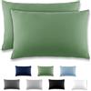 REDKEY Coppia di Federe 40 x 60 cm, Set di 2 Tessuti per Cuscino Letto, con Coperchio Ribaltabile (senza Cerniera), 100% Microfibra è morbida e traspirante，Erba verde