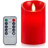 Koelaa Candele a LED, candela a batteria rossa, candele senza fiamma con telecomando, candela di cera reale tremolante con timer, per Natale, decorazione per festival, 7,5 x 10 cm