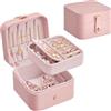 SONGMICS Scatola Portagioie da Viaggio, Piccolo Porta Gioielli, 2 Livelli, Portagioielli Portatile, per Accessori Grandi, 11,2 x 11,8 x 7,2 cm, Idea Regalo, Rosa Pastello JBC185R02