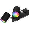 ledscom.de Spot da parete WAIKA, a due luci, con interruttore, nero opaco, incl. Smart Home RGBW GU10 lampade LED 473lm ciascuno