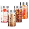 ACOMTUO 4 Bottiglie di Vetro da 300 ml con Coperchio in Acciaio Inox,Riutilizzabile,Senza BPA,per Succhi, Frullati, Caffè, Latte, Tè, Latte Vegetale e Altro Ancora